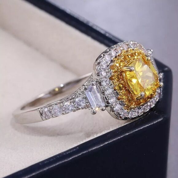 ❤️027❤️ 3Ct Canary Diamond 14k White Gold Engagement Statement Ring - Picture 3 of 16